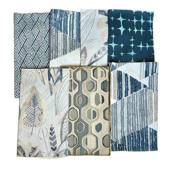Upholstery Fabric squares 18" x 20" blue gray beige palette multi patterns - Picture 2 of 9